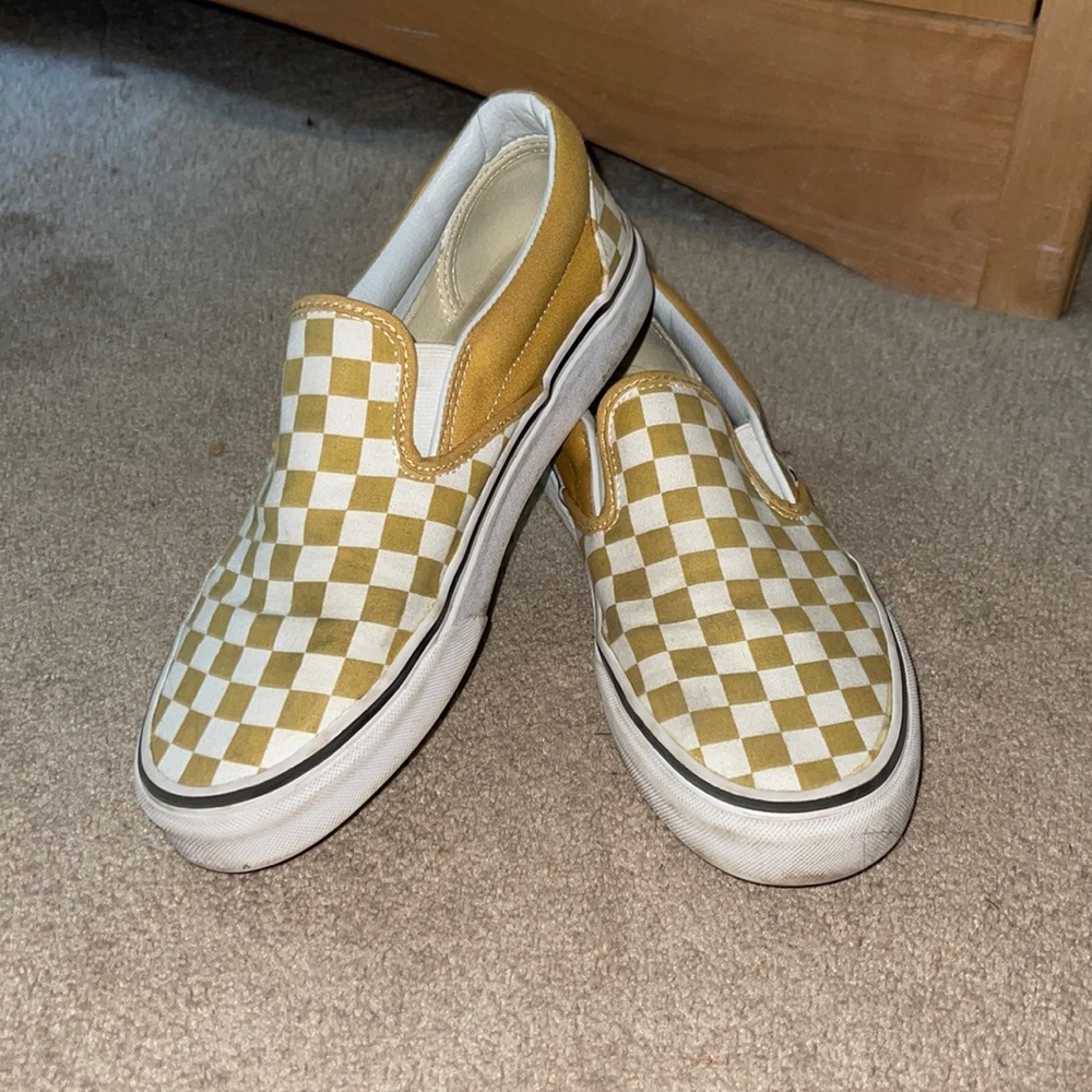 yellow checkerboard slip on vans